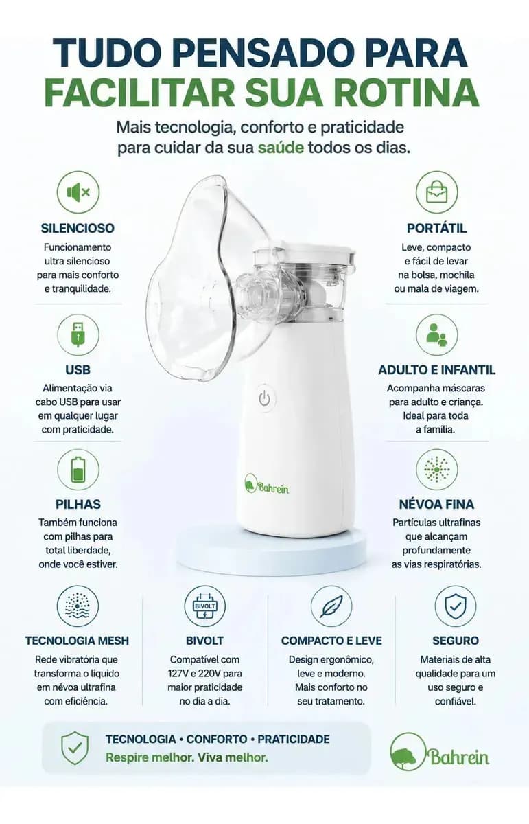 Inalador Nebulizador Portátil Bahrein Usb Pilha Silencioso Aparelho Inalação Compacto Mesh Bivolt Nebulizador Com Rede Vibratoria Aparelho Para Inalacao Inalado — imagem 6