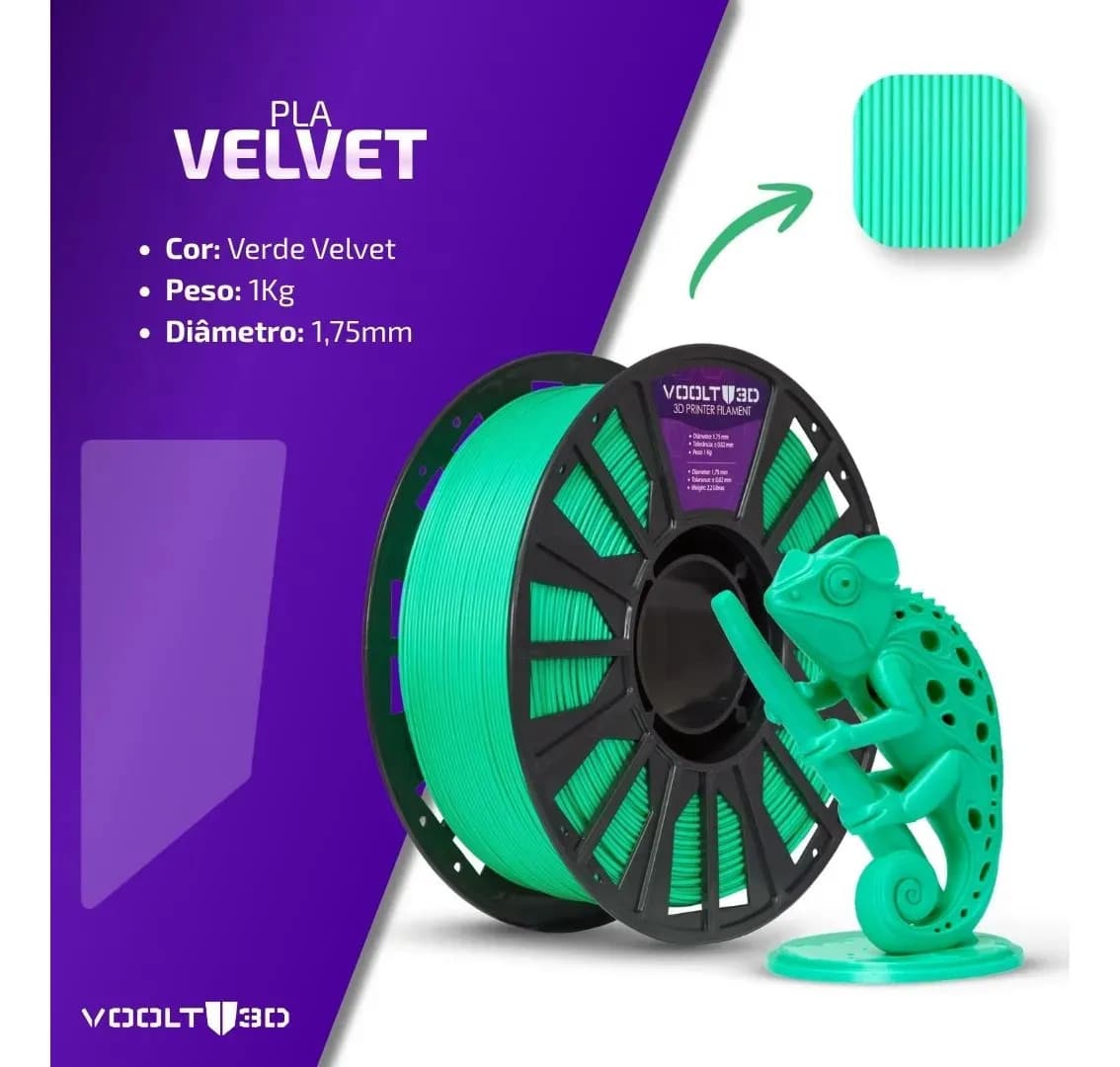 Filamento Voolt 3d Pla Verde Efeito Fosco Velvet Premium 1kg Verde Velvet — imagem 2