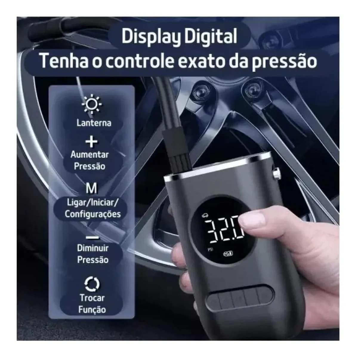 Compressor De Ar Pneu Calibrador Compressor De Pneu Digital Portátil Para Carro Bicicleta E Moto Sem Fio — imagem 4
