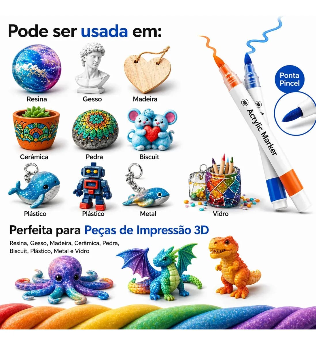 Caneta Marcadora Acrílica 36 Cores Canetinha Ponta Pincel Profissional Para Desenho Pintura Colorir Artesanato Madeira Vidro Plástico Metal Resina Scrapbook Mar — imagem 3