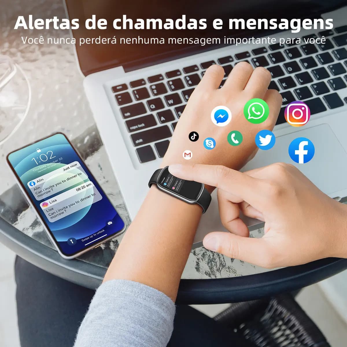 Relógio Inteligente Smart Band Sports E À Prova De Água Caixa Preto — imagem 2