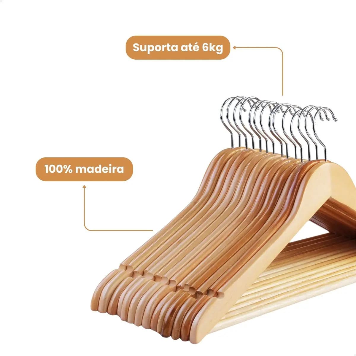 Kit 30 Cabides De Madeira Com Barra Antideslizante — imagem 5