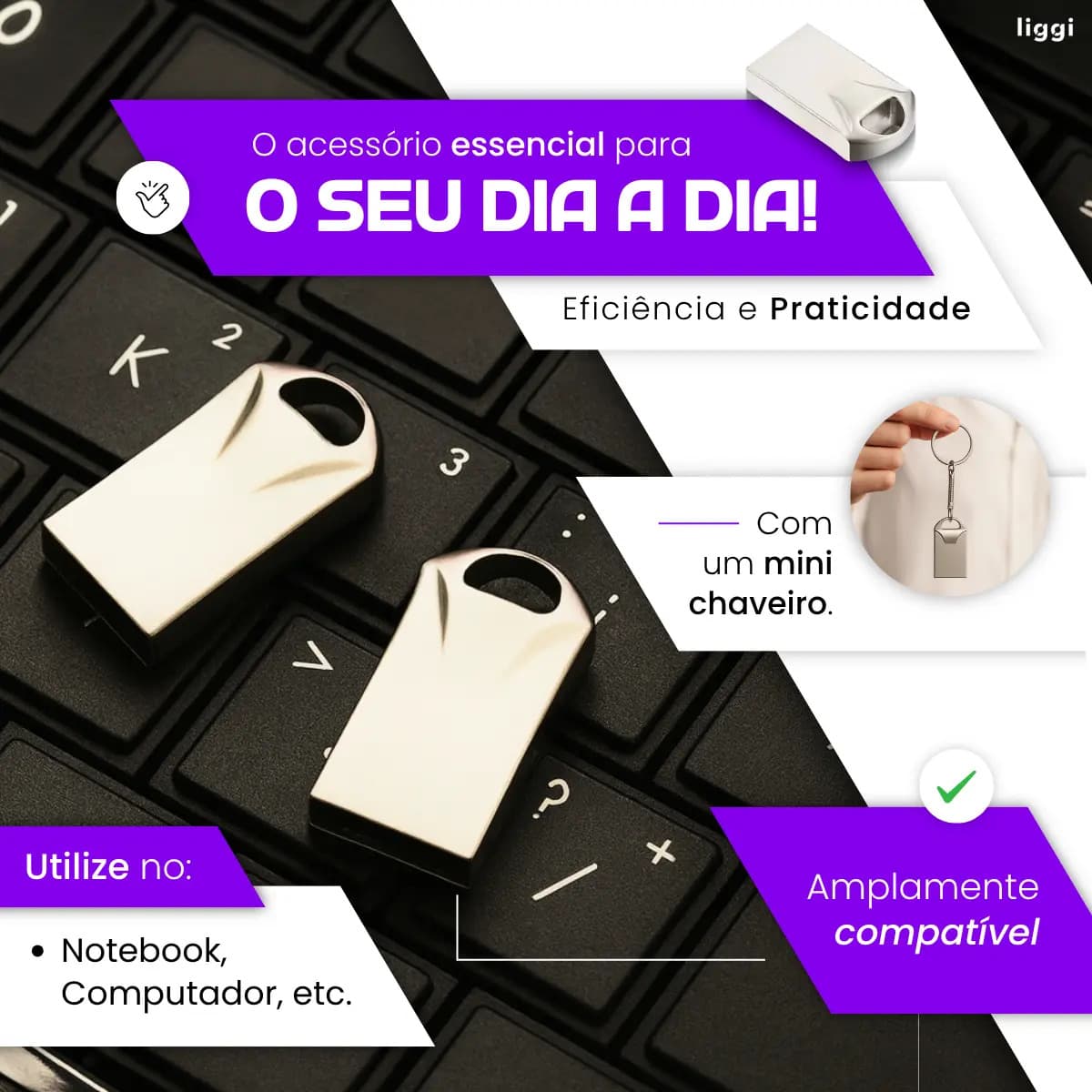 Pen Drive 32gb Mini Usb 2.0 Chaveiro Metalico Resistente Alt Prateado Liso — imagem 5