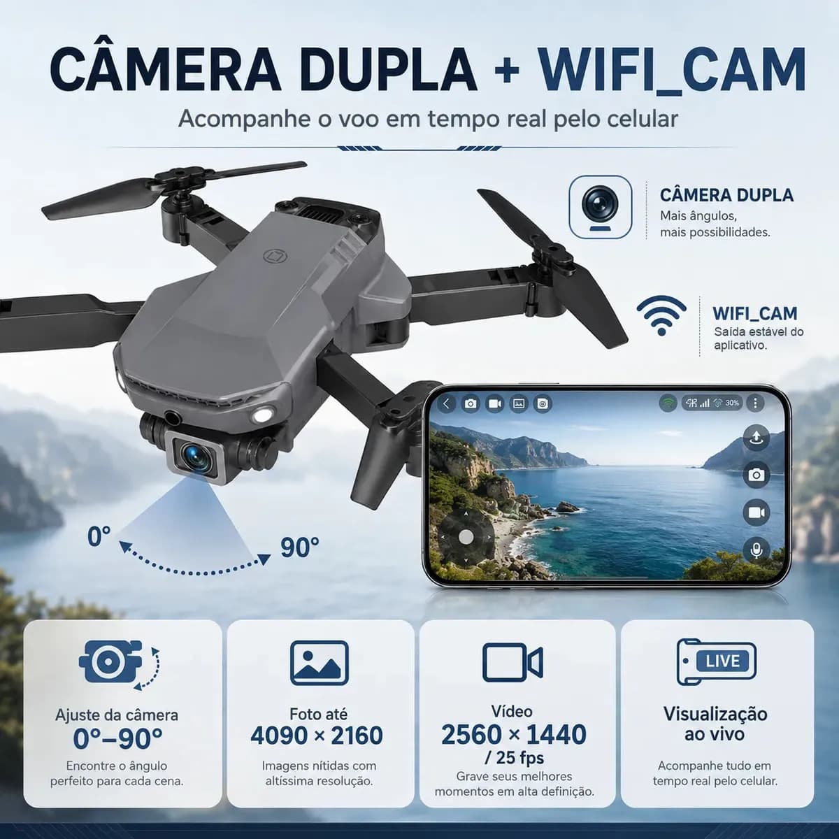 Mini Drone Pro 4K Dobrável Wi-Fi FPV Câmera 2 Baterias Presente Dia das Crianças — imagem 5