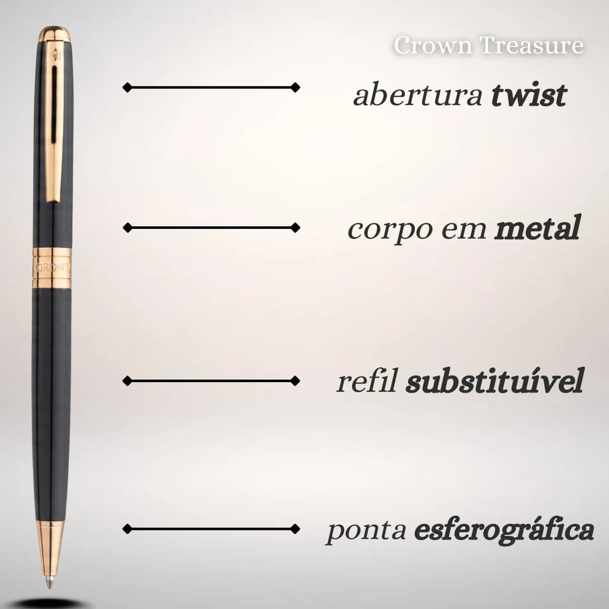 Caneta Crown Esferográfica Treasure Metal DI19966 — imagem 6