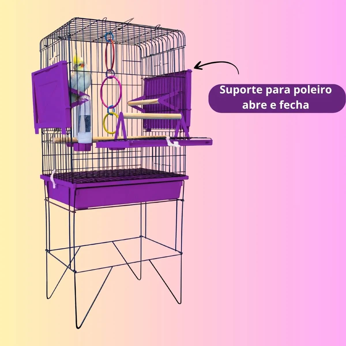 Viveiro Gaiola Para Calopsita Aves Papagaio Black/Lilás Jel Plast — imagem 5