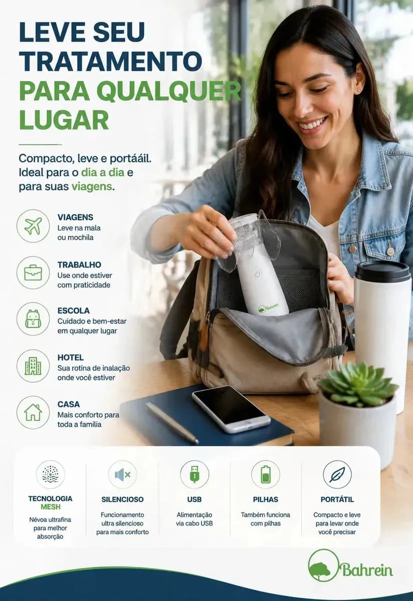 Inalador Nebulizador Portátil Bahrein Usb Pilha Silencioso Aparelho Inalação Compacto Mesh Bivolt Nebulizador Com Rede Vibratoria Aparelho Para Inalacao Inalado — imagem 4