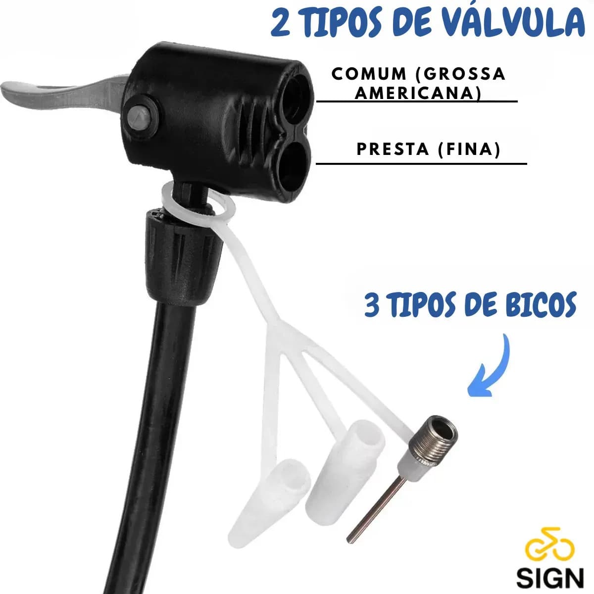 Bomba Para Pneu de Bicicleta Portátil De Ar Manual 3 Bicos 2 Válvulas Fina E Grossa Encher Pneus De Bike Carro Moto Bola Balão Colchão Inflável Bico Schrader E  — imagem 4