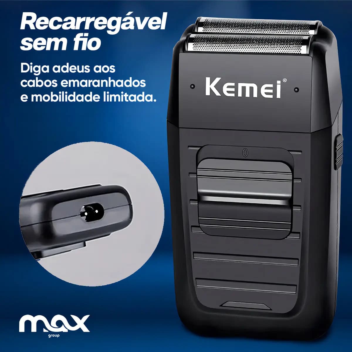 Barbeador Kemei Km-1102 Preto Máquina de Barbear Aço Inoxidável USB — imagem 5