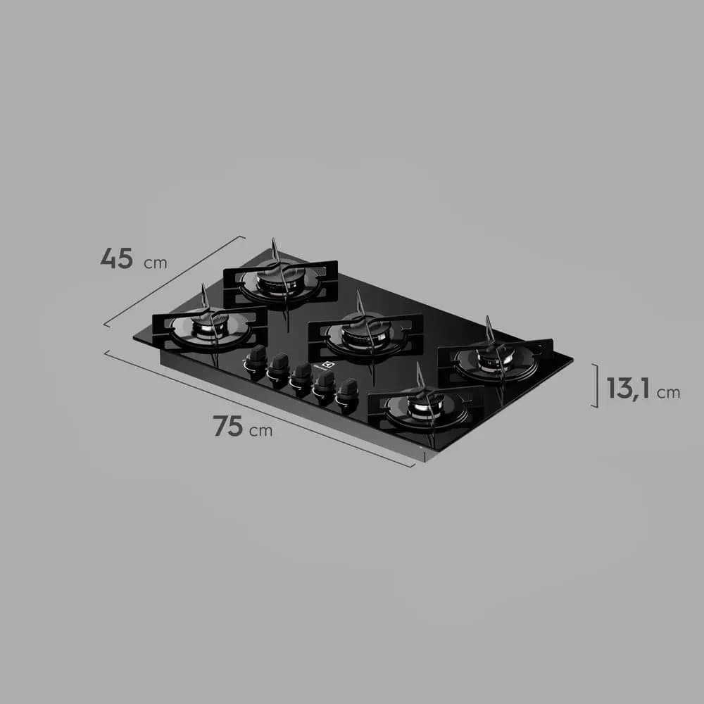 Cooktop 5 Bocas a Gás Electrolux Mesa de Vidro Efficient Grade de Aço Fosco (KE5GR) Bivolt — imagem 3