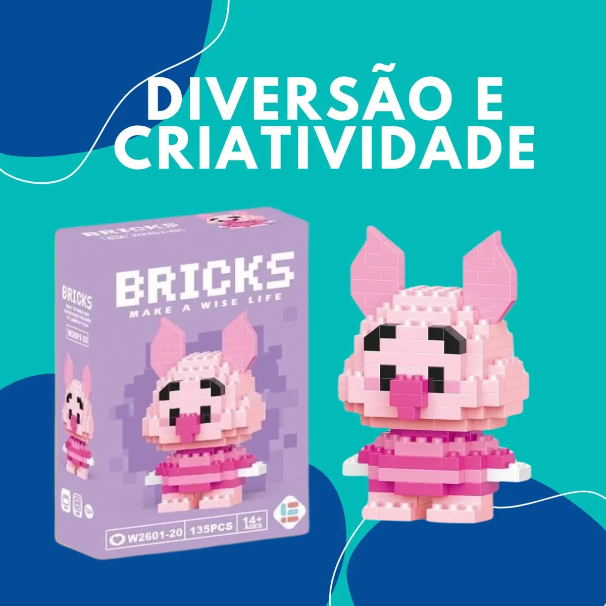 Brinquedo Bloco De Montar Personagens Desenho Animado Quantidade De Peças 135 Versão Do Personagem Leitão — imagem 3