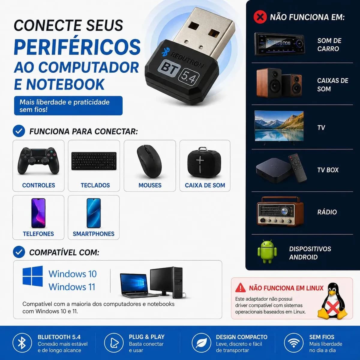 Adaptador Rec Bluetooth 5.4 P/ Computador Até 7 Dispositivos — imagem 2