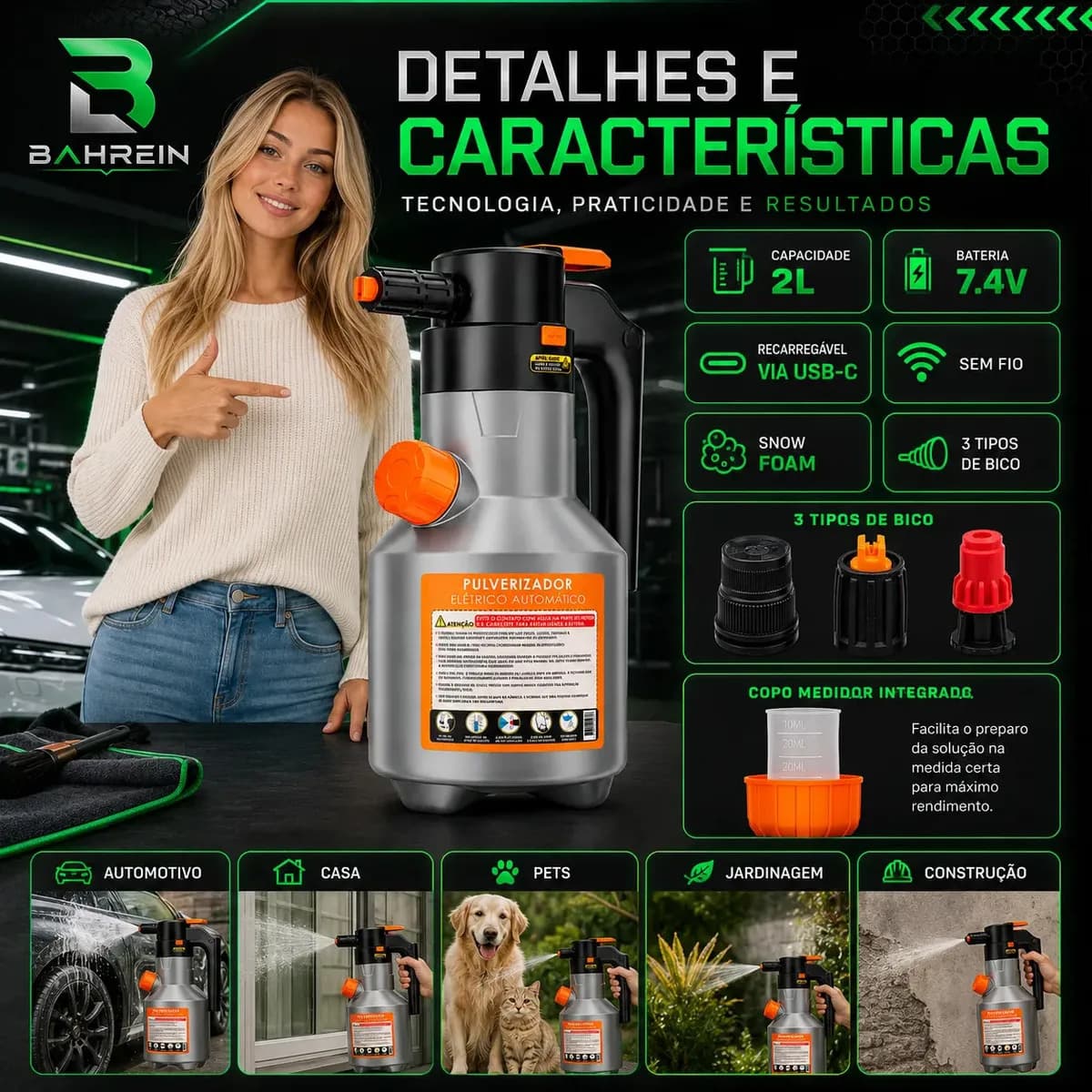 Pulverizador Elétrico Snow Foam Bahrein 2L para Limpeza Automotiva e Doméstica — imagem 4