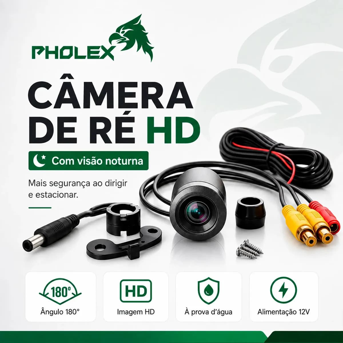 Camera De Ré HD 180° Automotiva Traseira Borboleta 2 em 1 Á Prova D'água Visão Noturna Pholex — imagem 2