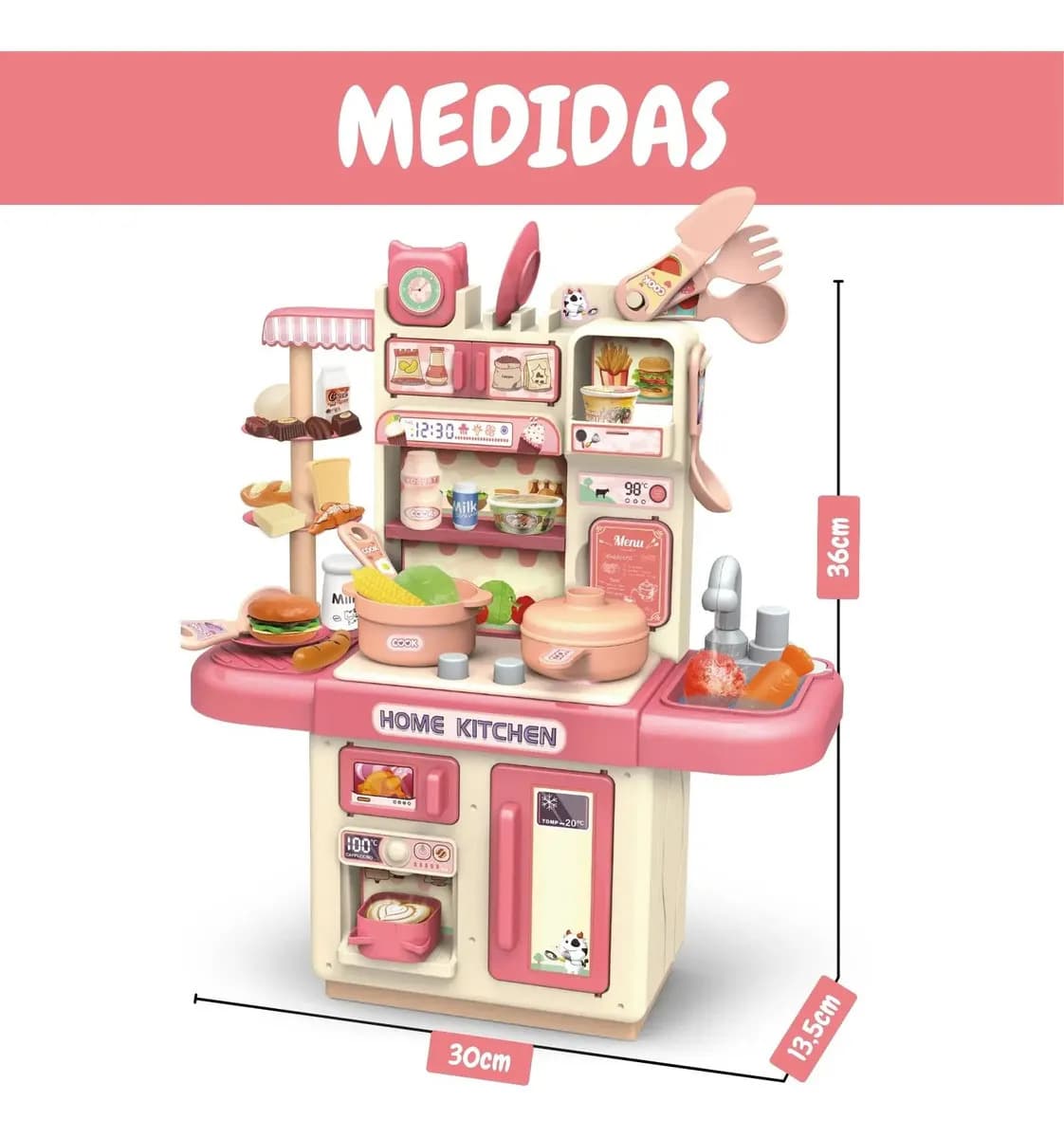 Cozinha Infantil Brinquedo Com Luz 33 Acessórios Sai Água Rosa — imagem 2