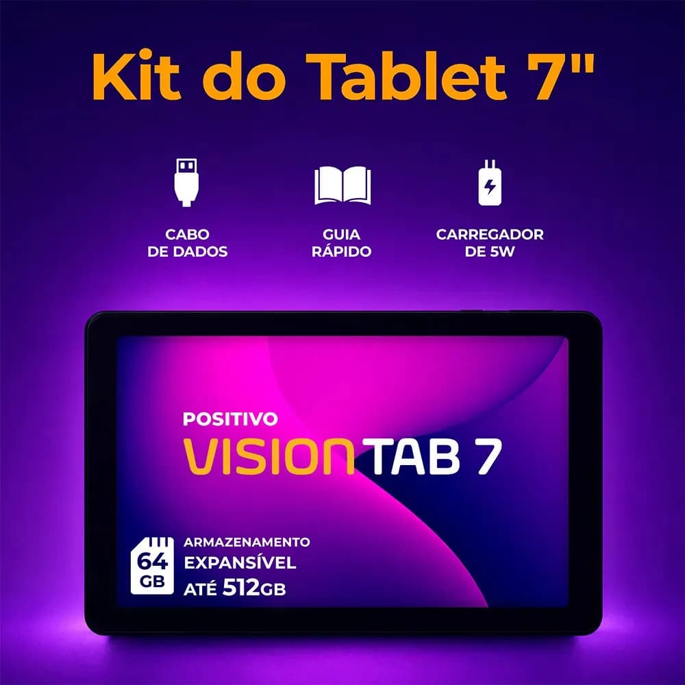 Tablet Positivo Vision TAB 7 - Processador Octa-Core 3GB RAM 64GB Armazenamento Tela 7” IPS Bateria 3100mAh, Android 14 Go, Wi-fi - Preto — imagem 3
