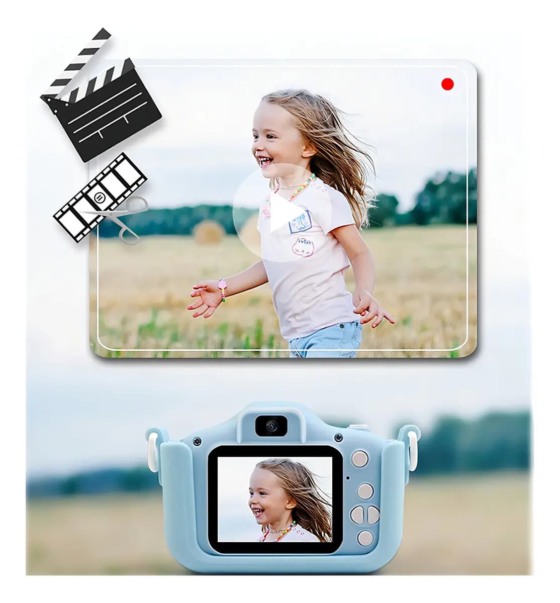 Máquina Fotográfica Digital Infantil Sd Vídeos Hd Fotos Jogo Cor Azul — imagem 5