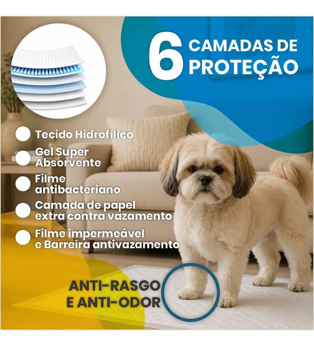 Tapete Higiênico para Cachorro 50 Unidades 60x55cm com Gel Absorvente Fralda Manta Pet Cão Com Fitas Adesivas Anti Odor Atrativo Canino — imagem 3