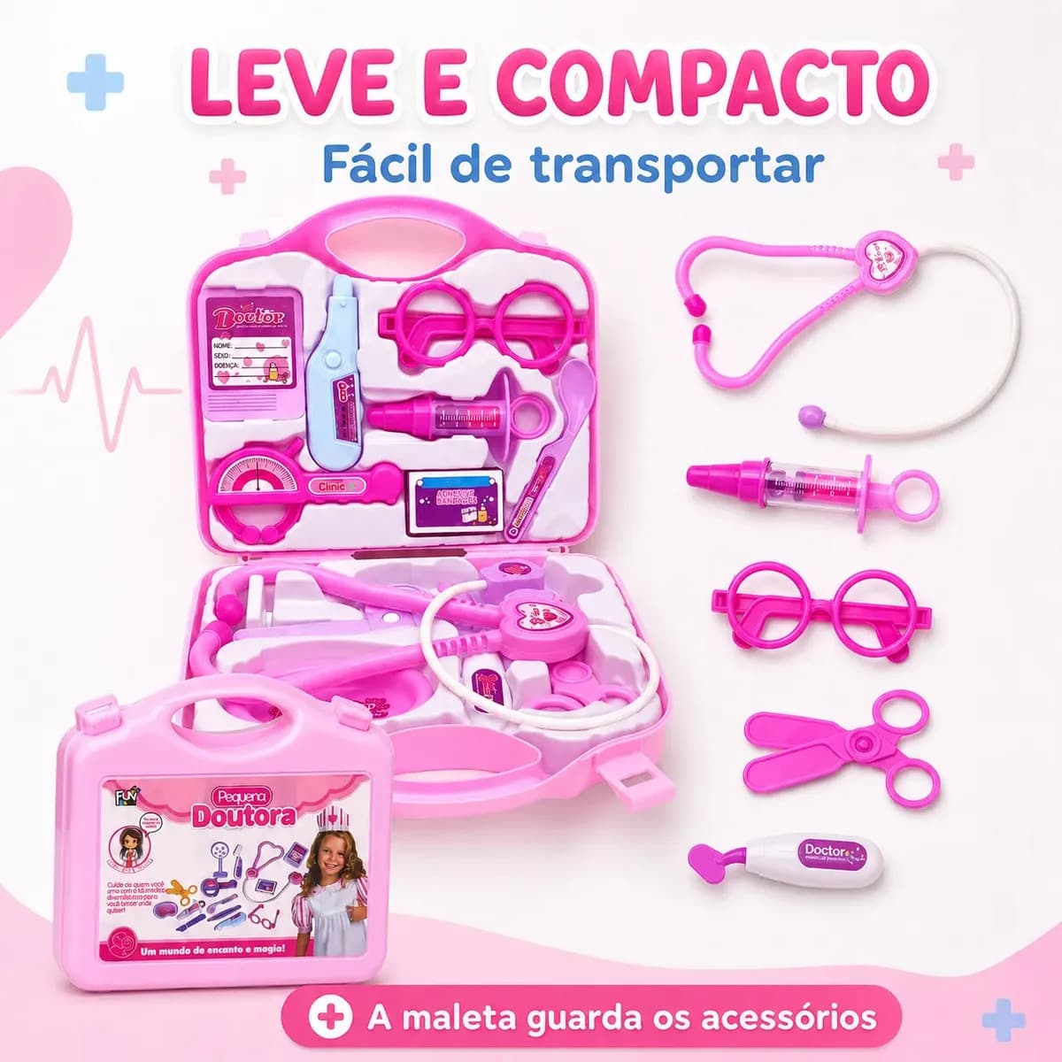 Kit Médico Infantil Rosa Kizumba com Maleta de Brinquedo Doutor para Crianças — imagem 4