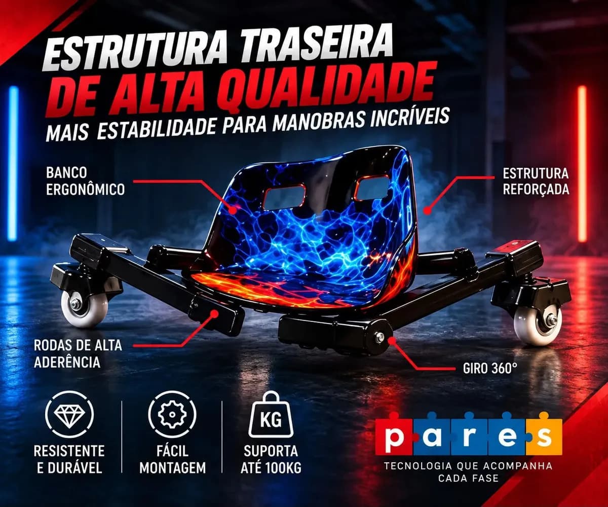 Patinete Elétrico Infantil Triciclo PARES Drift Bluetooth 3 Rodas Vermelho Diversão e Lazer + Kit de segurança — imagem 4
