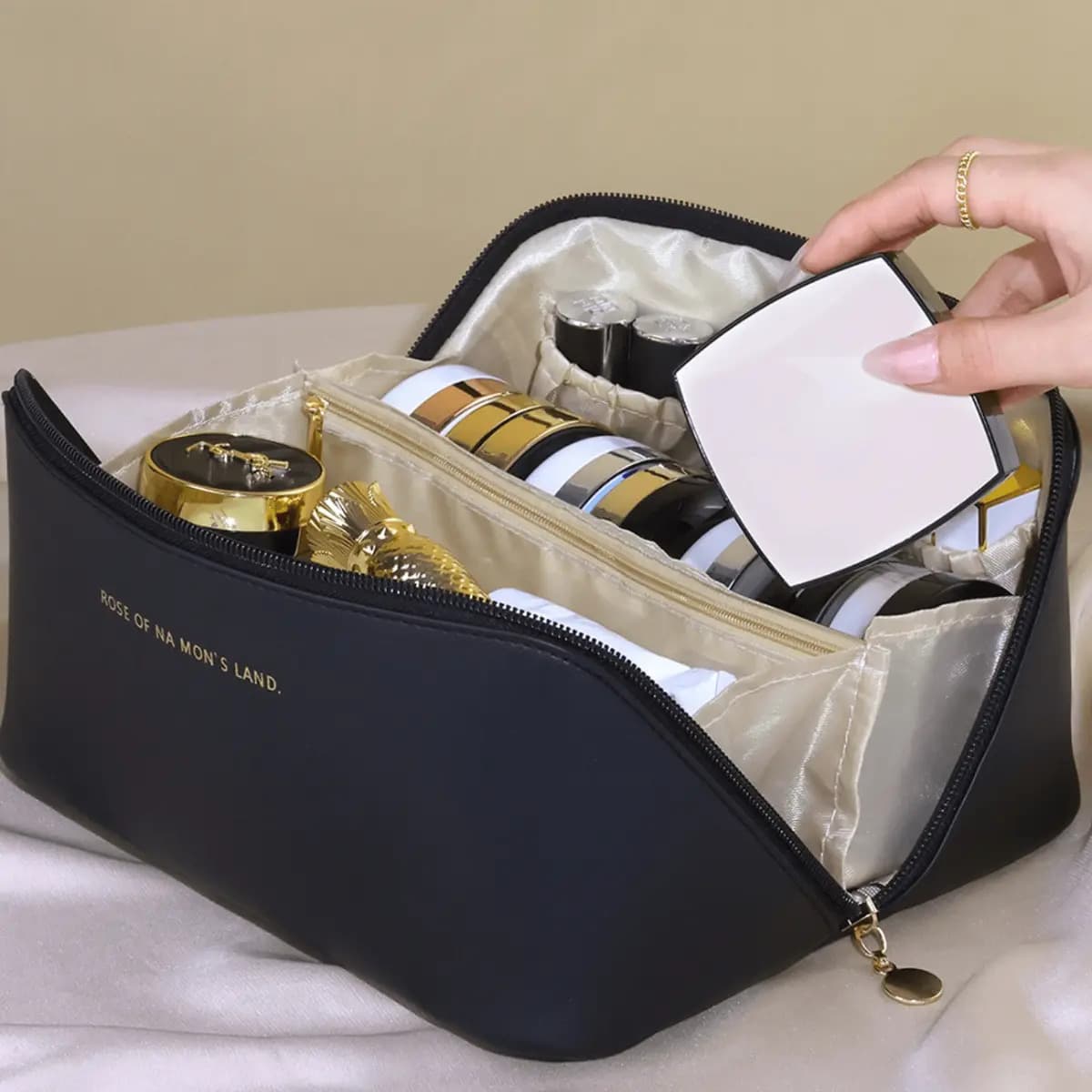 Kit 2 Necessaire Feminina Maquiagem Viagem Bolsa Organizador Grande Blogueira Cor Preto e Preto — imagem 5