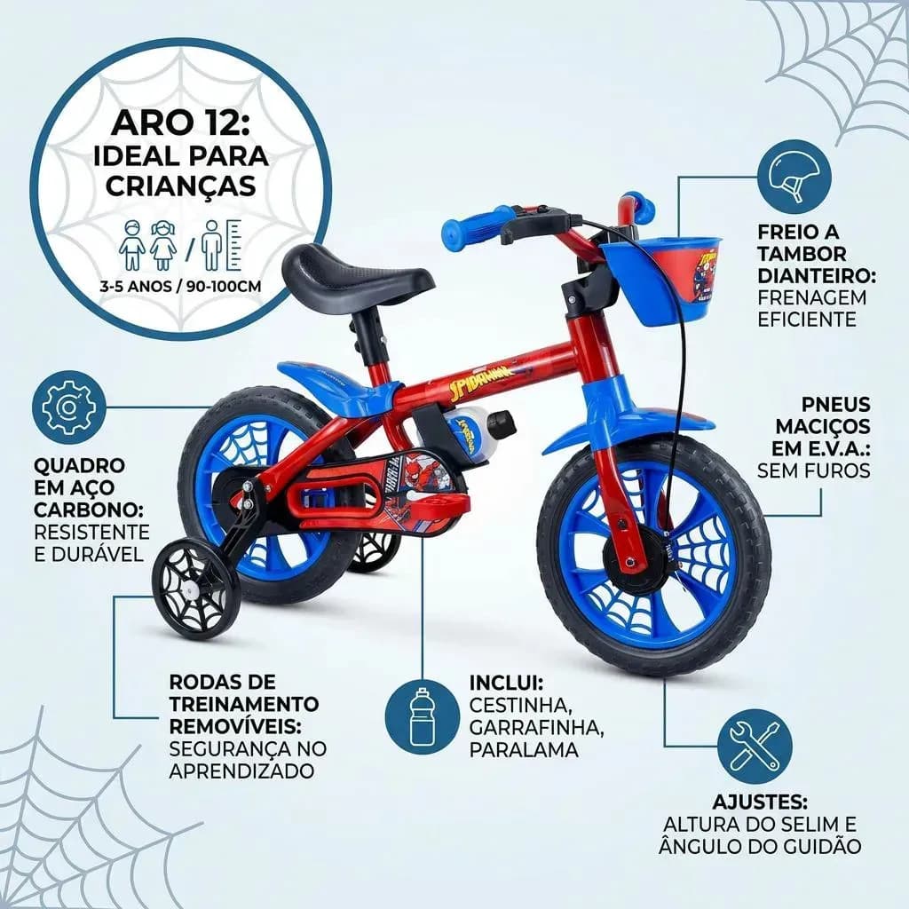 Bicicleta Infantil Aro 12 Homem Aranha Nathor Spider-man Cor Vermelho Azul e Preto — imagem 2