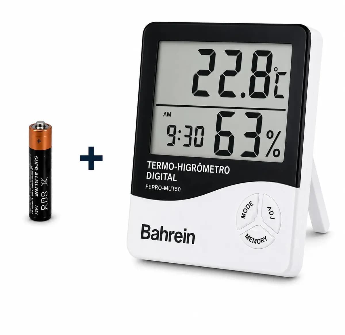 Termo Higrômetro Digital Bahrein para Medir Temperatura e Umidade com Relógio