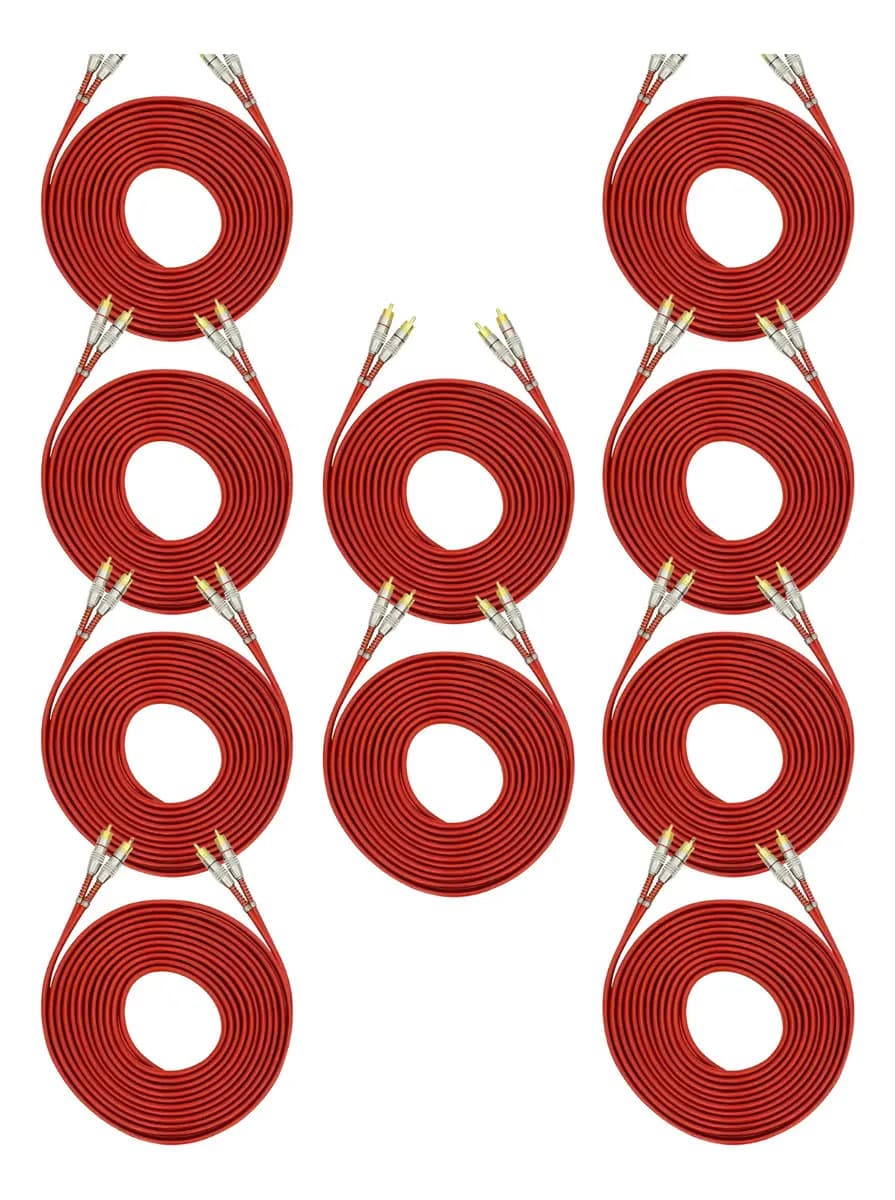 Kit 10 Cabos RCA Blindados Tech One de 5m com Conectores a Ouro