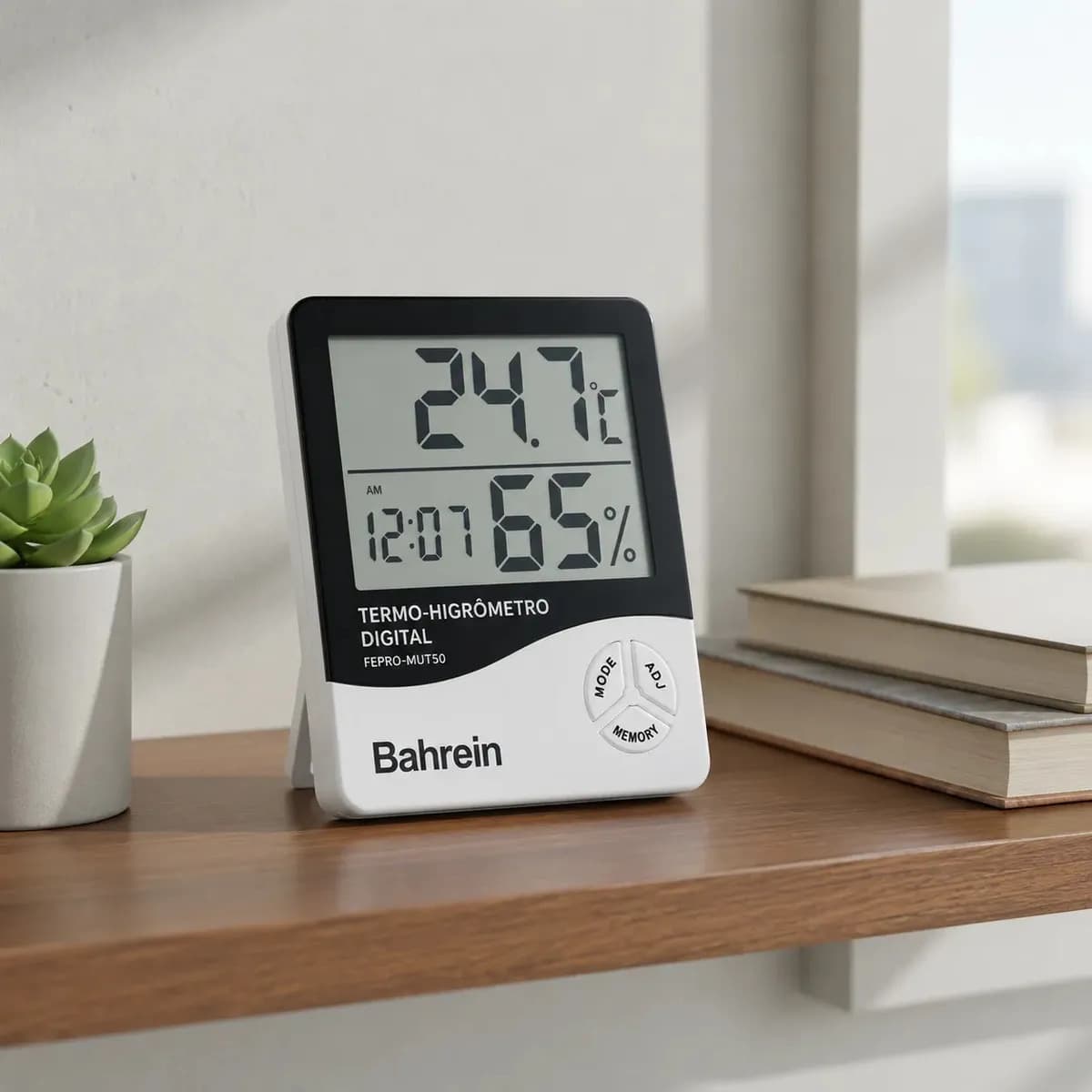 Termo Higrômetro Digital Bahrein para Medir Temperatura e Umidade com Relógio — imagem 4