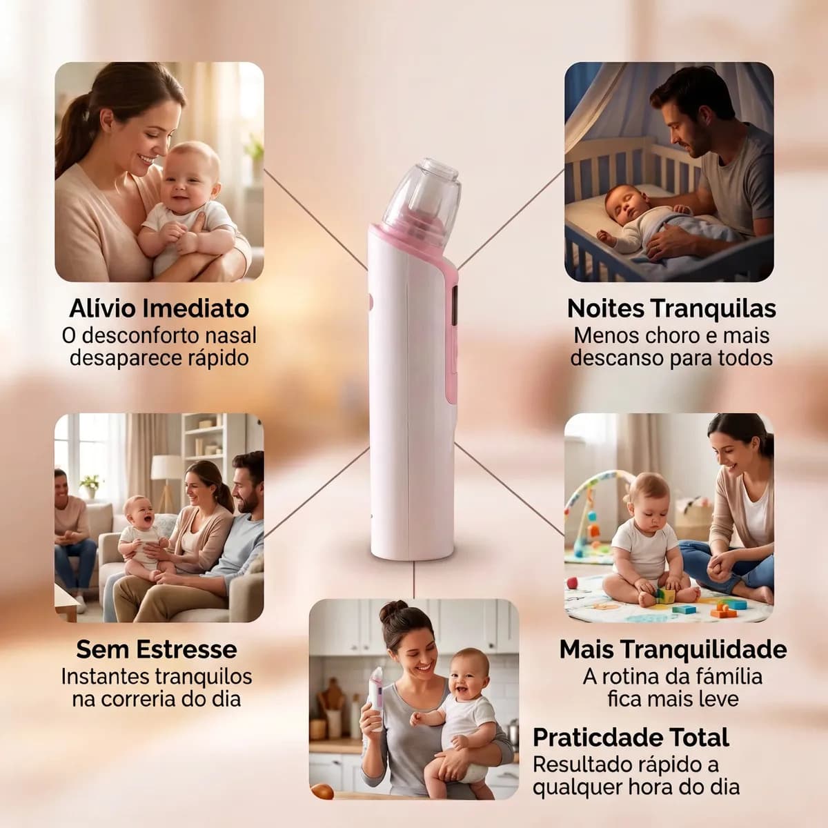 Aspirador Nasal Elétrico Infantil Recarregável Sugador Nasal Bebê 6 Níveis de Sucção 2 Bicos Cabo USB Livre de BPA Inclui Filtro Rosa para Higiene e Limpeza do  — imagem 4