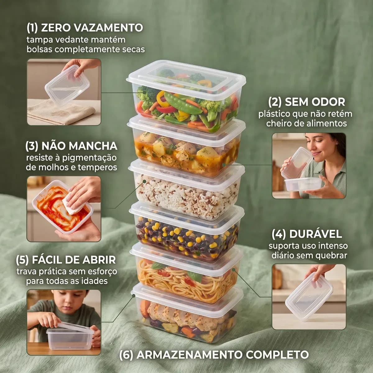 Kit 10 Potes 1 Litro Transparente Marmita Fitness Bpa Free Tampa Hermética Reutilizável Micro E Freezer Mantimentos ponte lar utilidades — imagem 4