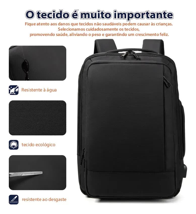 Mochila À Prova D'água Reforçada Expansível Para Viagens Diá Preto — imagem 3