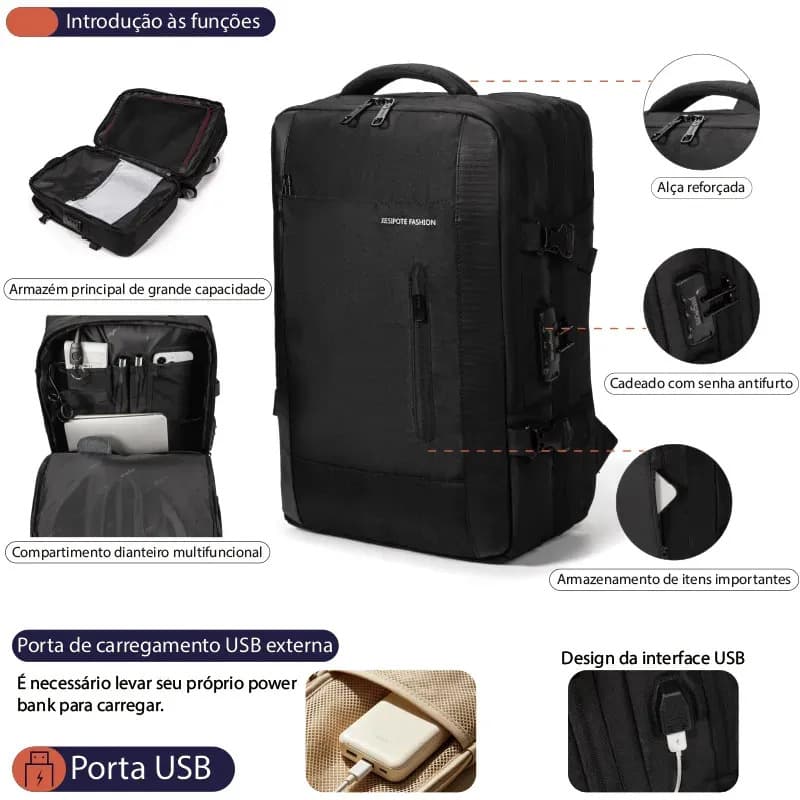 Mochila Para Notebook Impermeável com Porta USB e Senha Para Homem — imagem 4