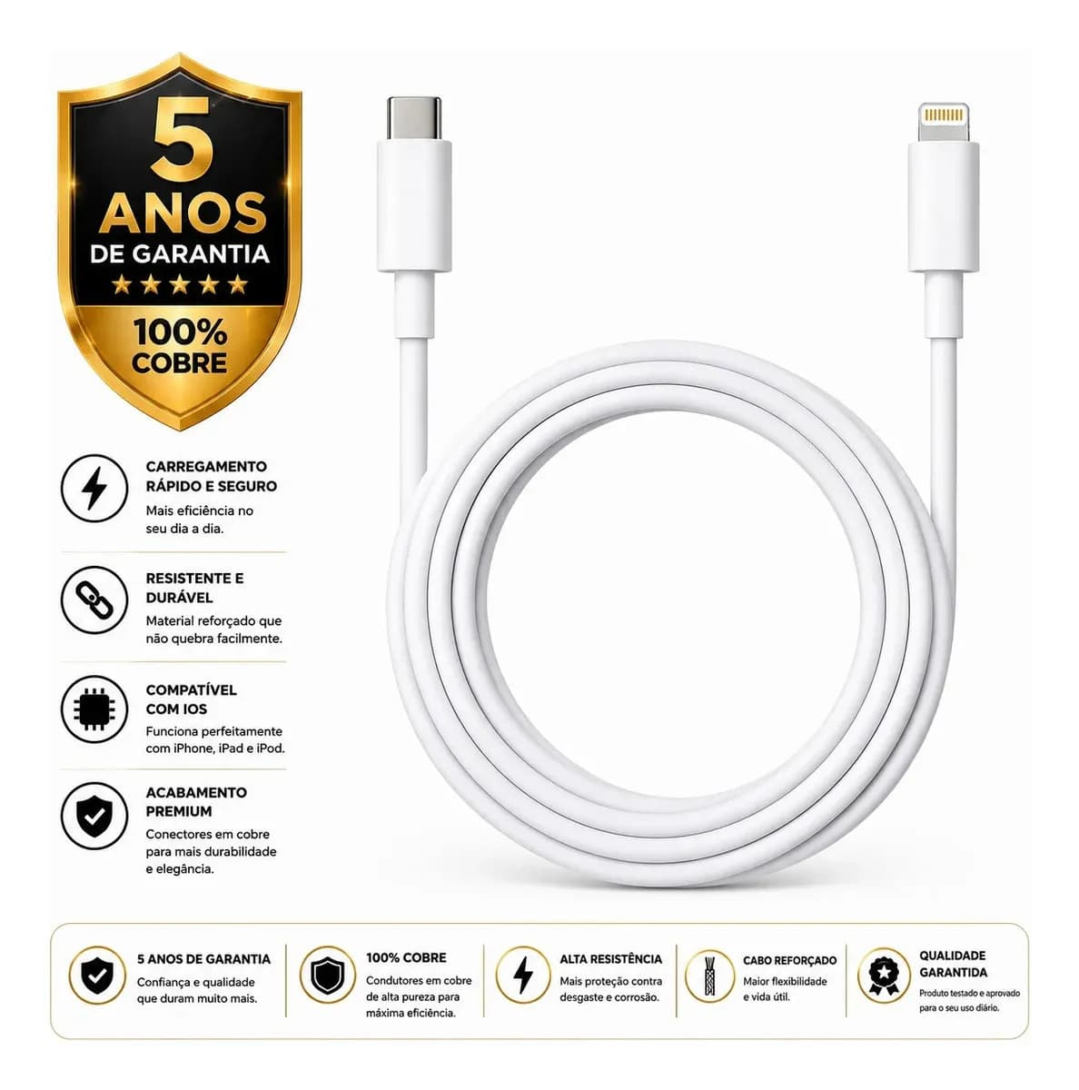 Cabo Carregador Turbo Tipo C Para iPhone 8 X Xr 11 12 13 14 Pro Max Cor Branco Dtimp — imagem 2