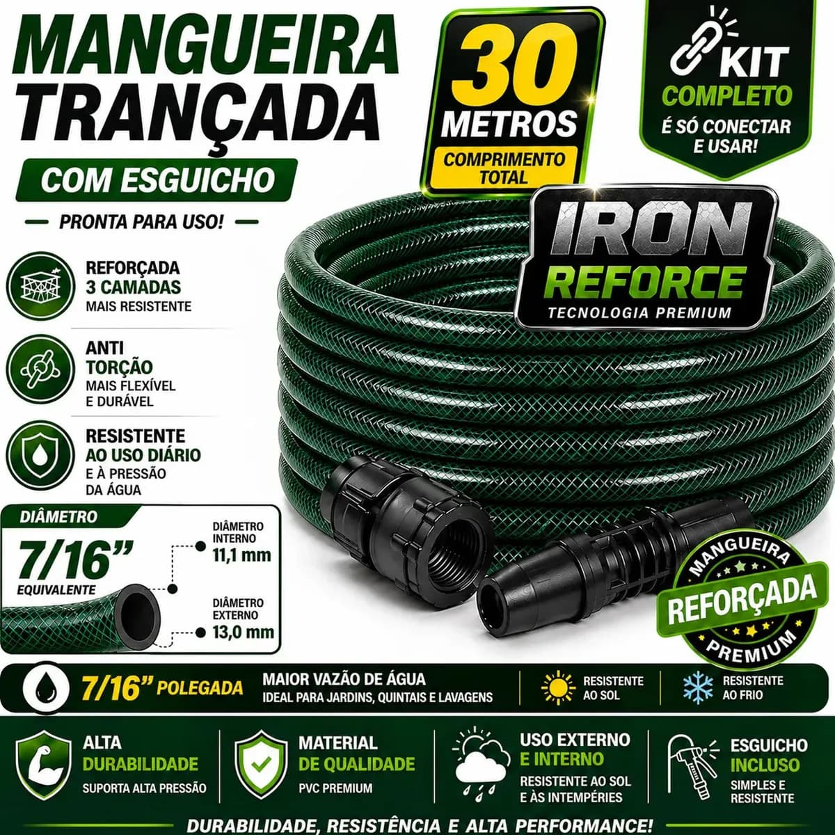 Mangueira Jardim 30 Metros Com Esguicho Trançada Mangueira Jardim 30m Metros Reforçada Flexível 7/16 Anti Mangueira De Jardim 30 Metros Dobra Irrigação Quintal 