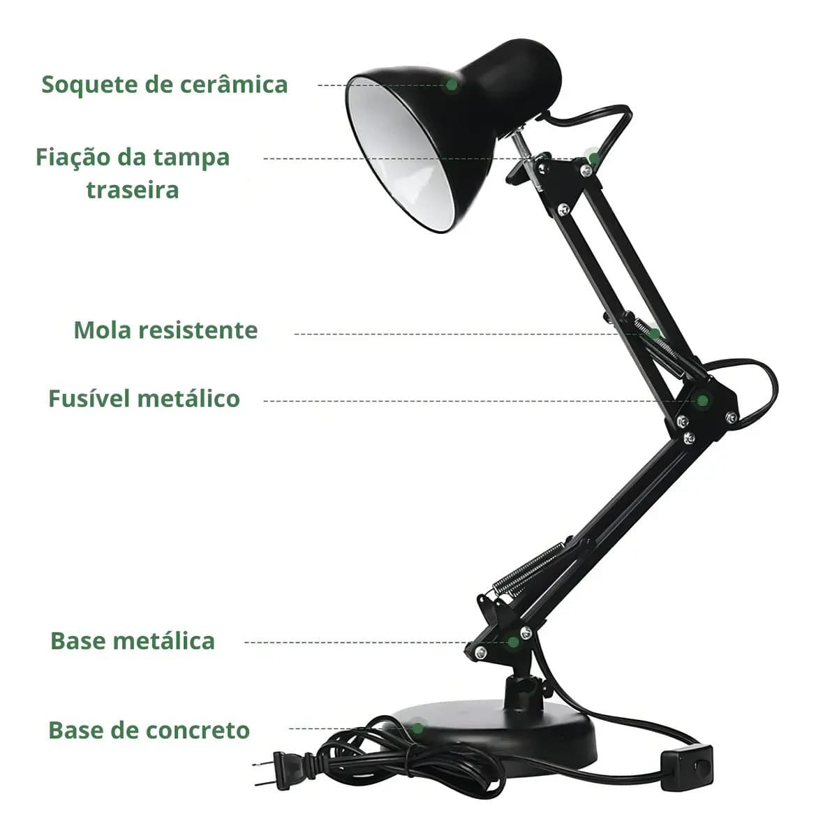 Luminária De Mesa Dapon Articulada Abajur Modelo Pixar Com Base e Garra Cor Preto — imagem 3