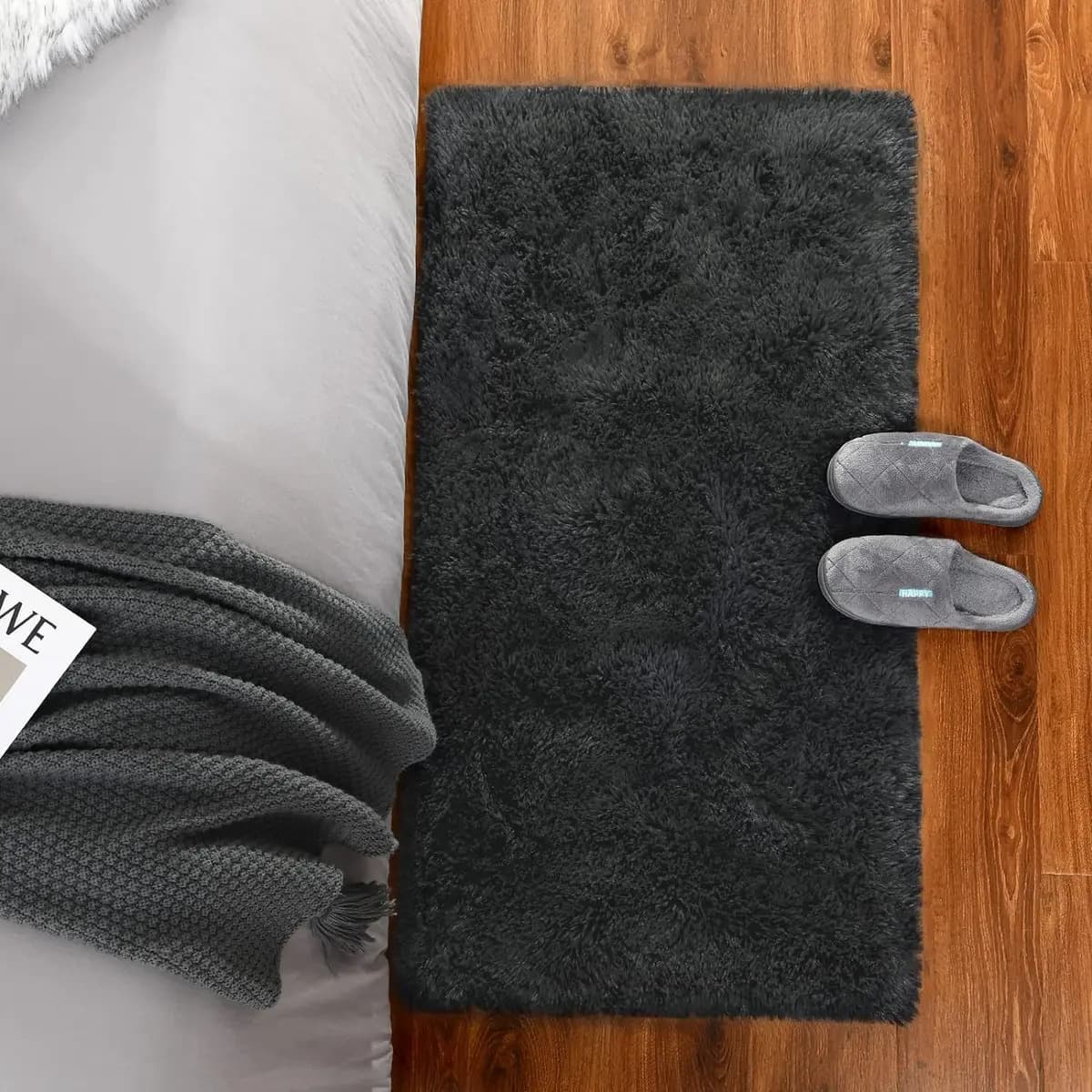 Passadeira Corredor 1,00x0,60 Tapete Super Peludo Beira De Cama Sala Quarto Cinza Texfine — imagem 3