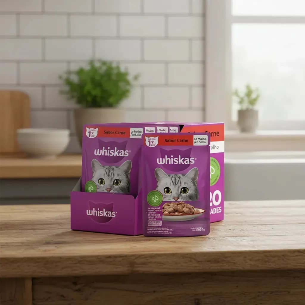 Whiskas ração úmida para gatos carne ao molho 85gr com kit de 20 sachês — imagem 4