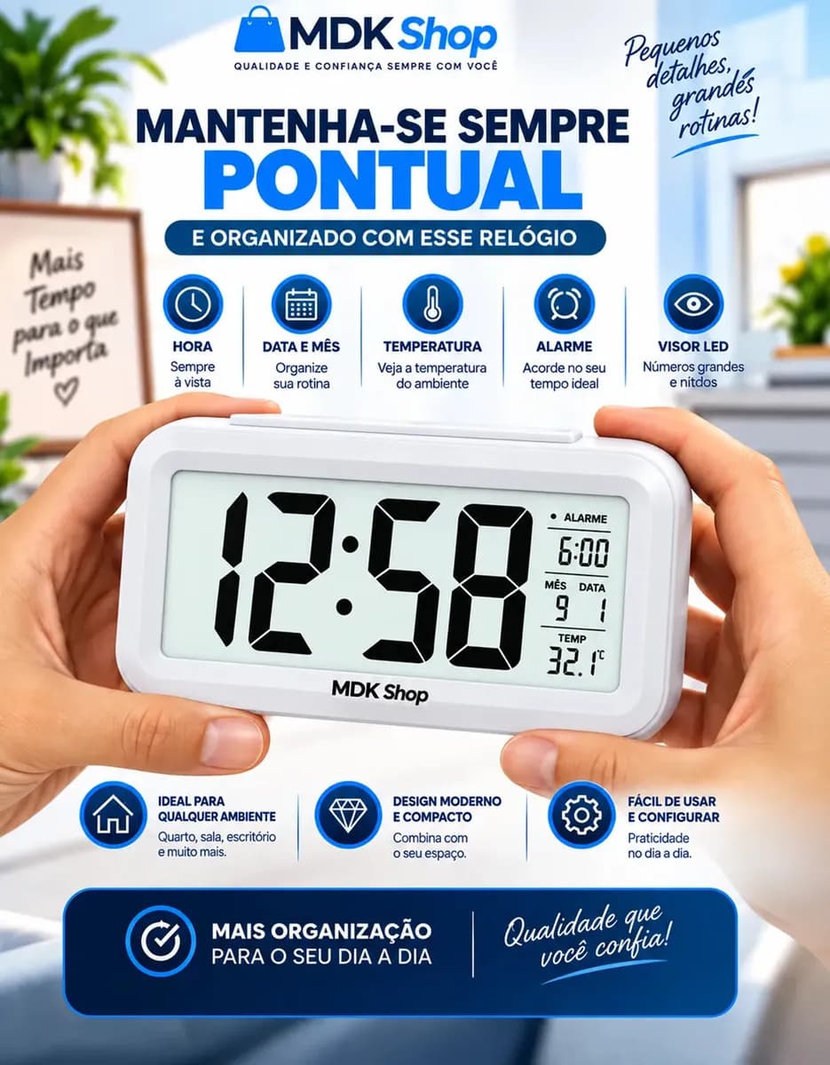Relógio Digital Mesa Despertador Inteligente Cabeceira Quarto Idoso Com Sensor De Temperatura Micgeek — imagem 6