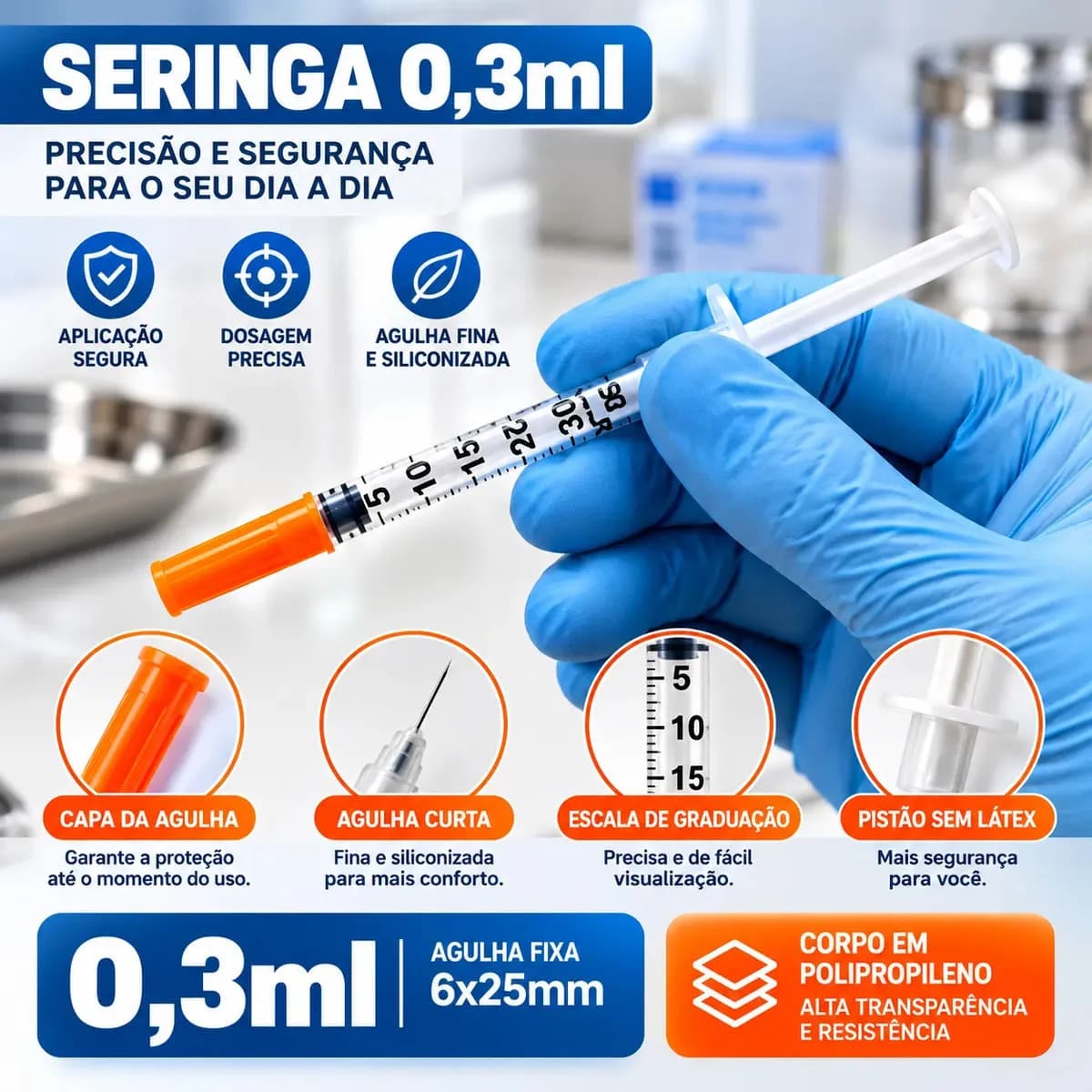Seringa Insulina 30ui Agulha 6mmx25mm Fixa 0,3ml 20 Unidades 0.3 Ml — imagem 4