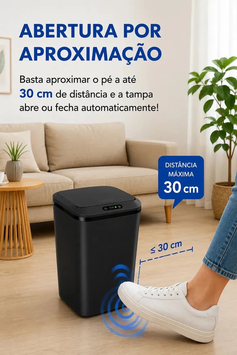 Lixeira Quadrada Preta 16L Inteligente Automática com Sensor para Banheiro e Cozinha — imagem 4