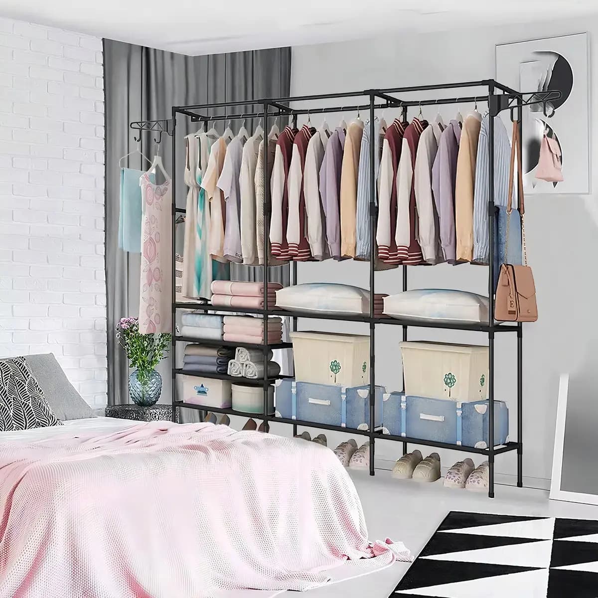 Cabideiro Arara Closet Roupas Sapateira Triplo Cor Preto — imagem 4