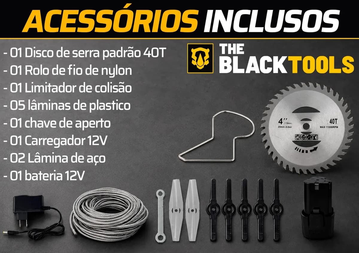 Roçadeira Aparador Grama A Bateria Recarregável 460w Profissional Com Acessórios Tcg12b The Black Tools — imagem 5