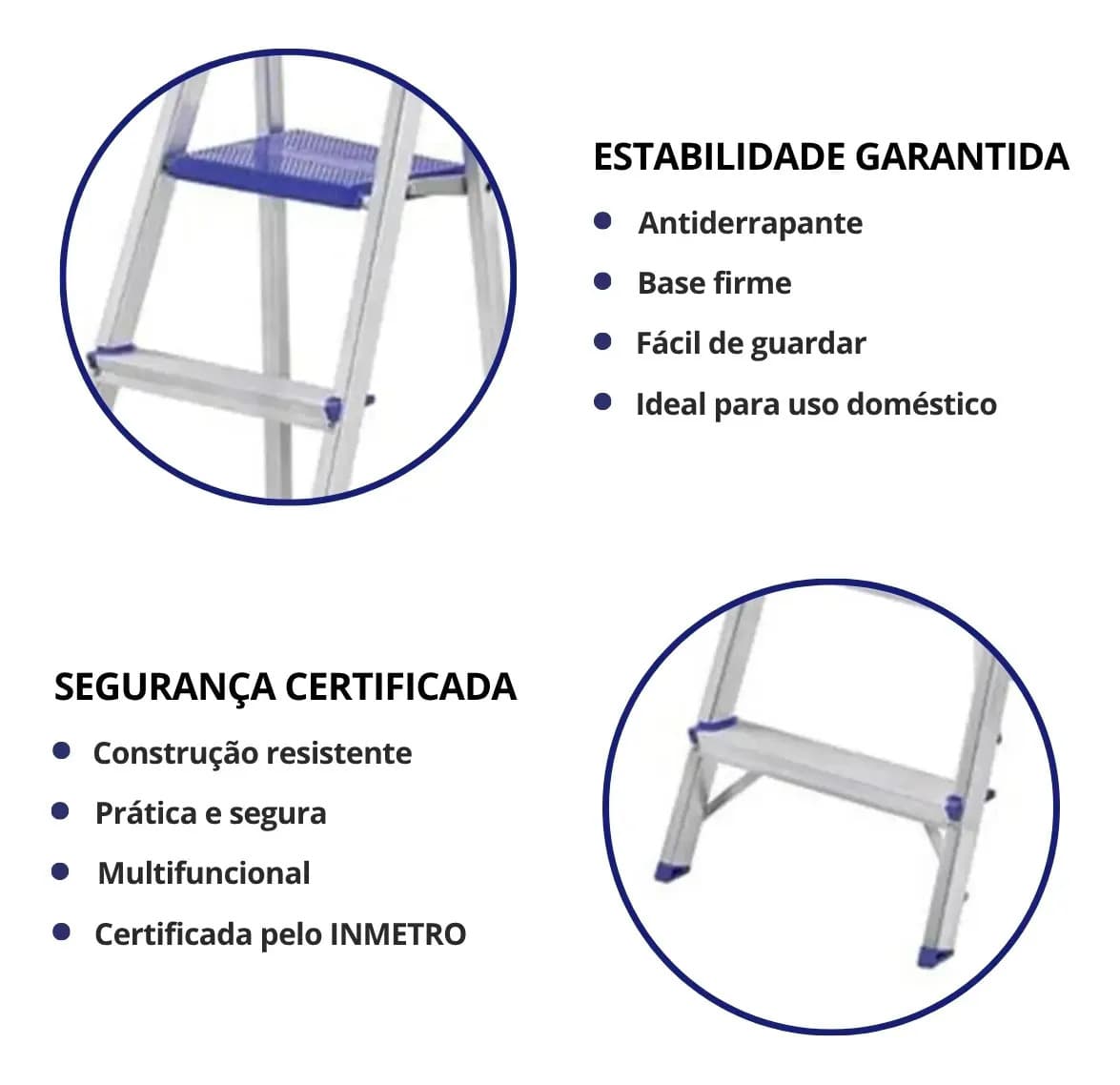 Escada Alumínio Doméstica 4 Degraus Reforçada Real Escadas Cor Prateado/Azul — imagem 3