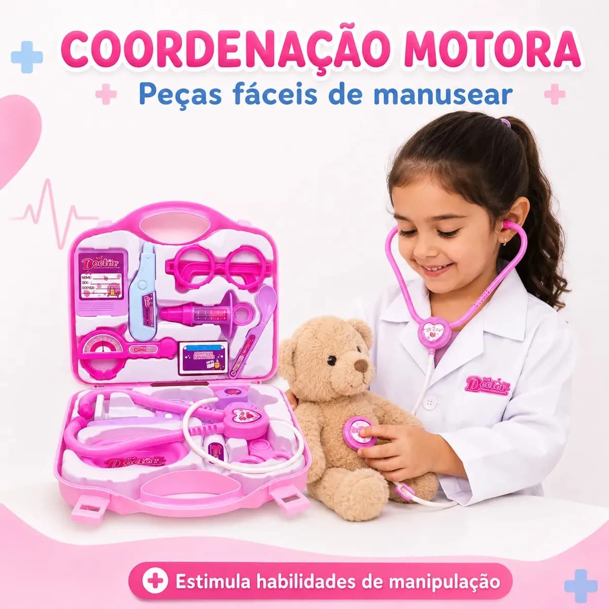 Kit Médico Infantil Rosa Kizumba com Maleta de Brinquedo Doutor para Crianças — imagem 5