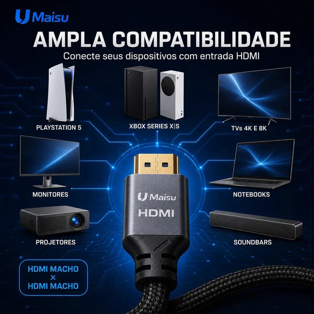 Cabo Hdmi 3 Metros 2.1 8k 4k Ultra HD Full Hd Blindado Speed Para Projetores Ps5 Xbox E Smarttv — imagem 6