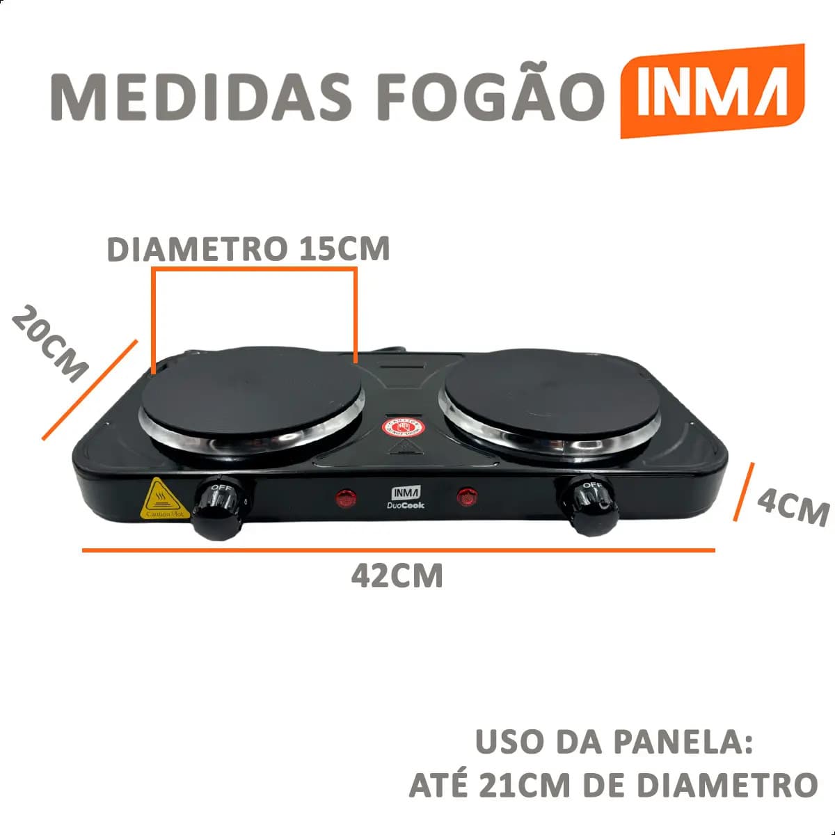 Fogão de Mesa Elétrico INMA de 2 Bocas para Camping e Viagem, em Inox — imagem 4