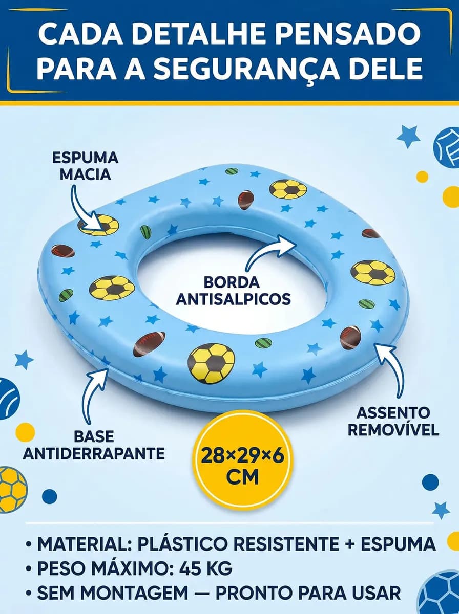 Assento Redutor Sanitário Infantil Menino Almofadado Anatômico Confortável Antiderrapante Higiênico Ajustável Universal Vaso Banheiro Treinamento Desfralde Segu — imagem 4