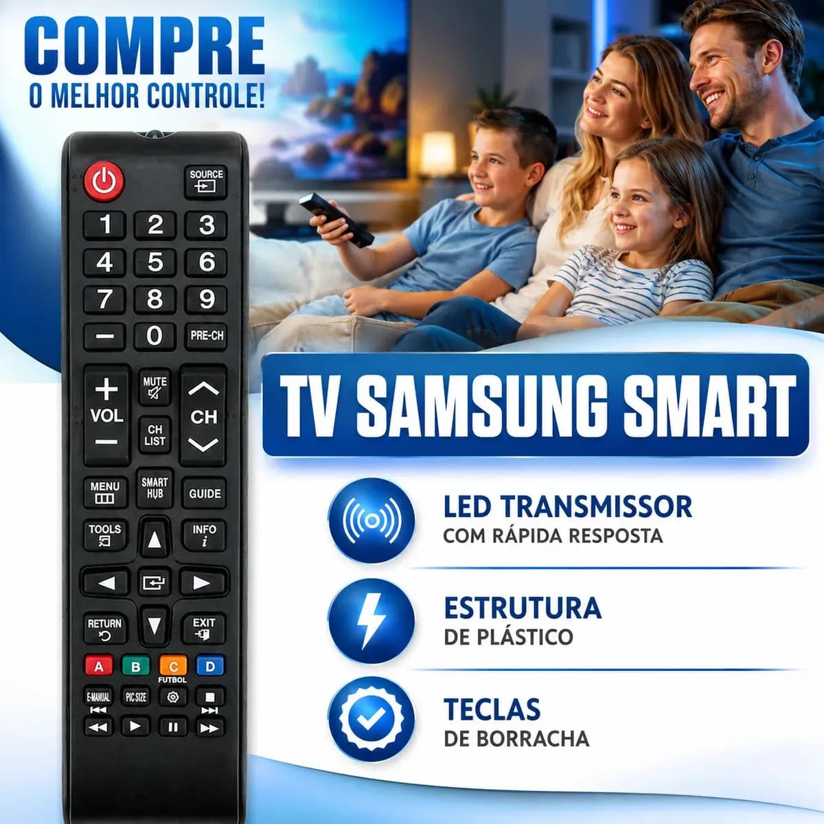 Controle Remoto Para Tv Samsung Smart Hub + 2 Pilhas Audiogeek — imagem 2