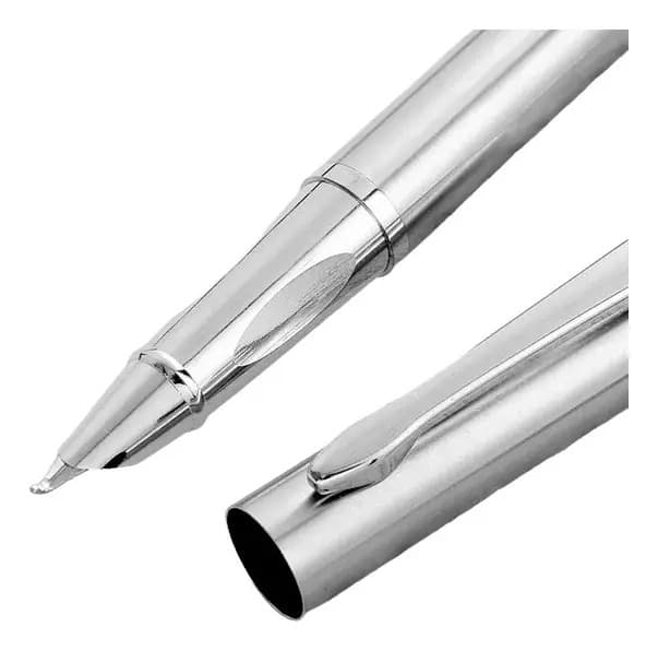 Caneta Prata Pena Tinteiro Presente Luxo Extra Fina 0,38mm — imagem 5